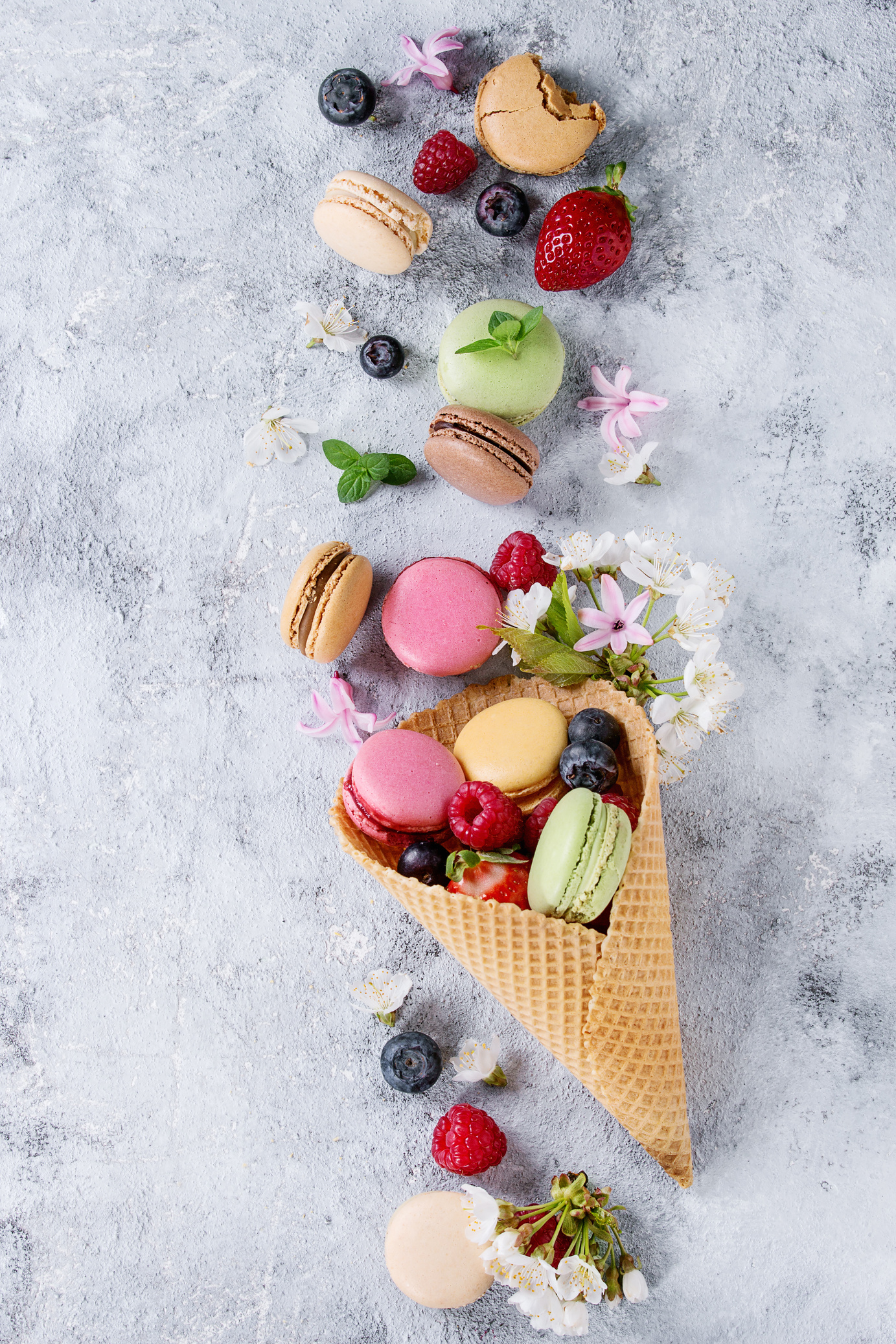 Variety of french dessert macaroons